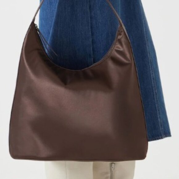 Hush | Gorgeous Satin Chocolate Brown Scoop Tote Bag - Like New! - Picture 5 of 15